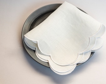 Off white linen cloth napkins with maxi scallop edges set of 2,4 or 6  Housewarming gift