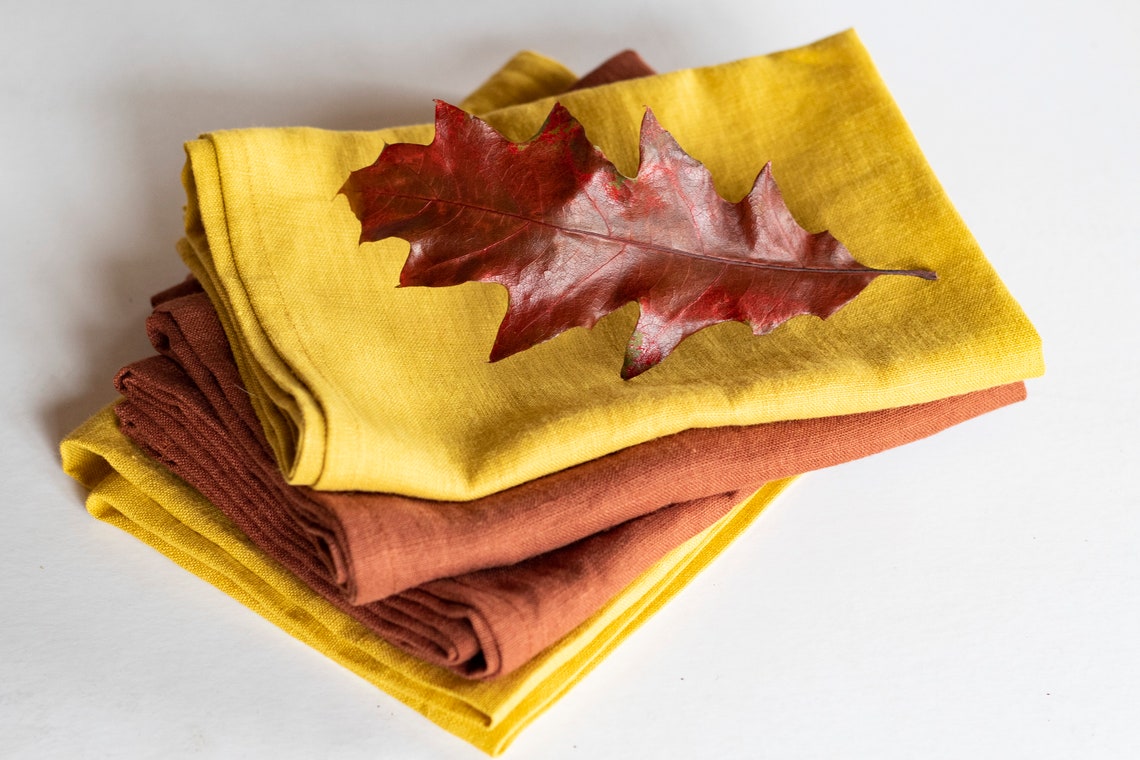 Burnt Orange Napkins Set Linen Napkins Set Wedding Cocktail Etsy