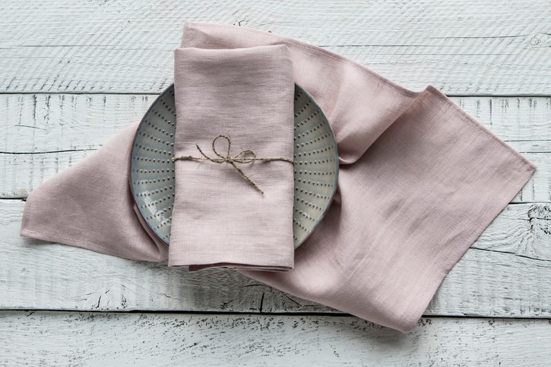 Blush serviette en lin rose ensemble pour dîner table décor Serviettes en lin lavé Rose table de mariage décor Serviettes réutilisables Zéro déchet image 4