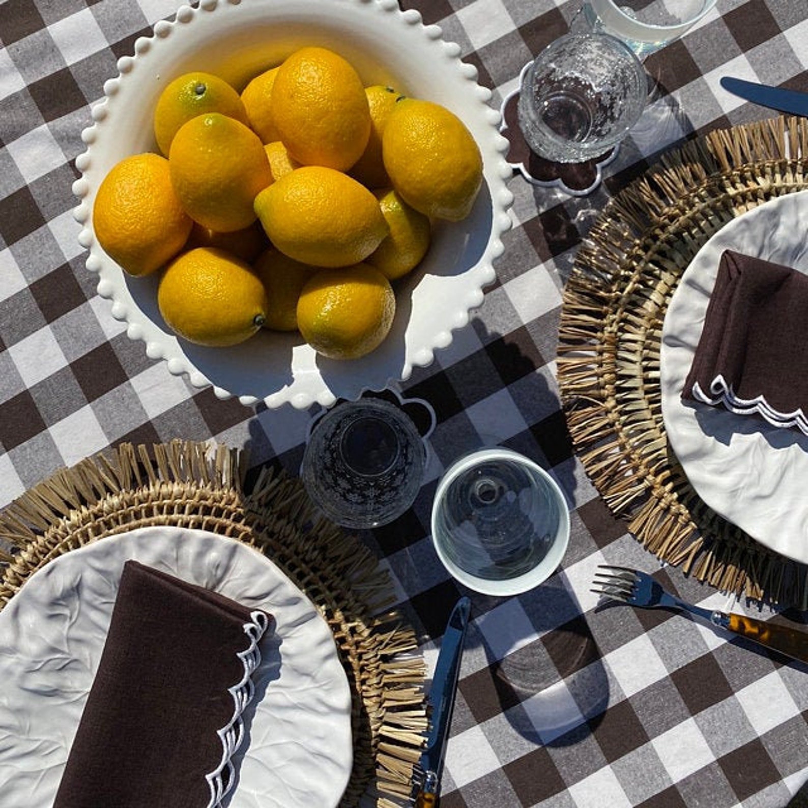 READY TO SHIP Baby blue linen cloth scallop napkins with white Etsy