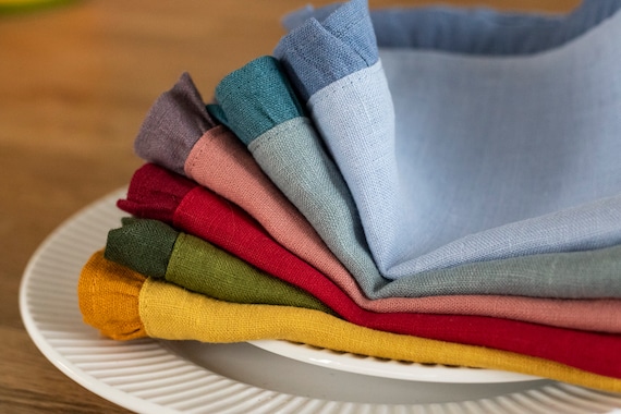 Colorful Ruffled Cloth Napkins Bulk, Linen Napkins Set, Small Cloth Napkins  14x14 Size, Table Runner 