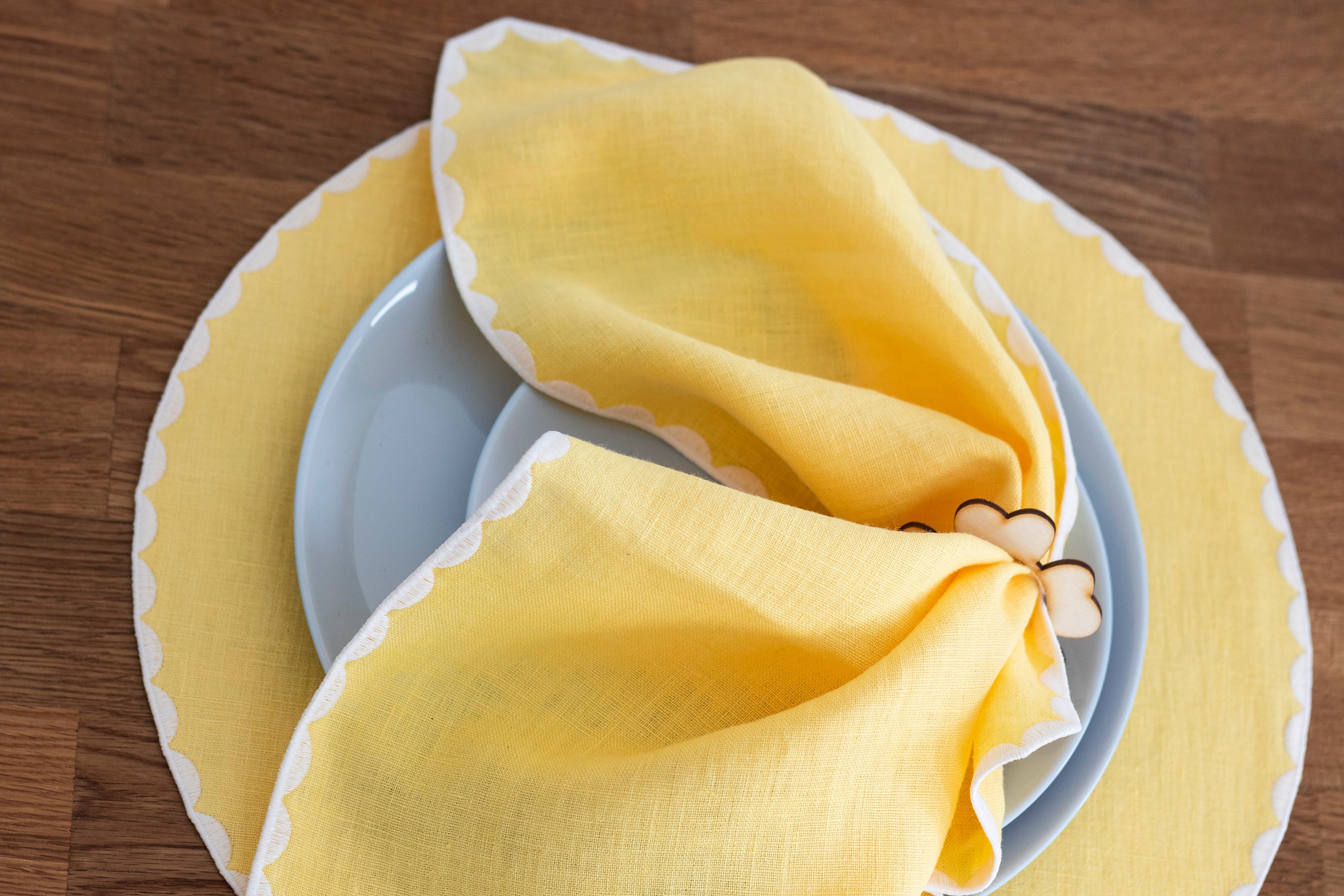 Pastel Yellow Linen Cloth Scallop Napkins Set for Table Decor Etsy