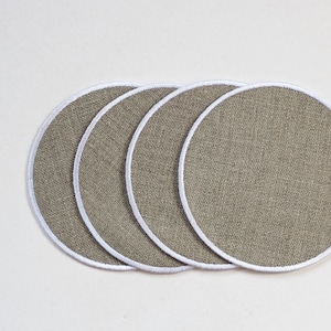 Round natural linen coasters with white trim set of 4 Cocktail napkins Linen coasters set Cloth napkins small Table numbers