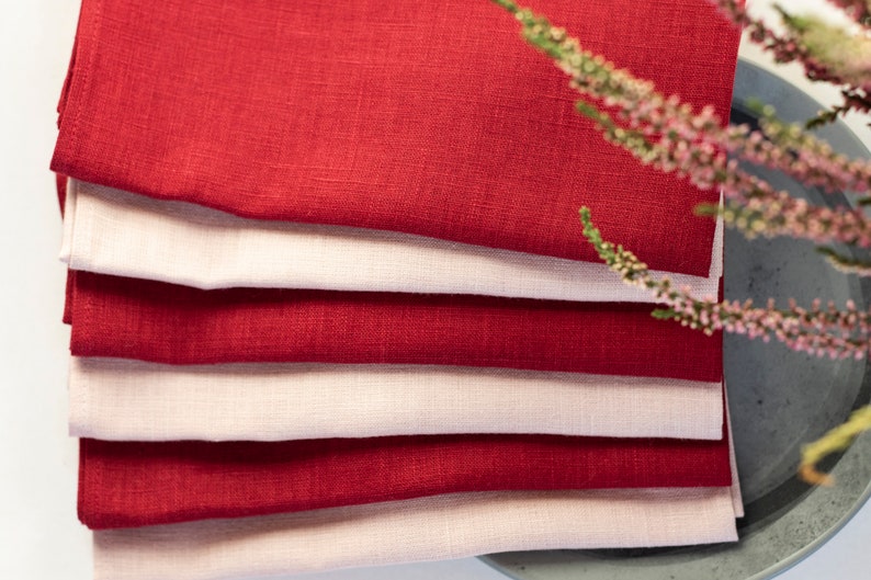 Blush pink and burgundy napkins, cloth napkins bulk, linen napkins set, wedding cocktail napkins, small cloth napkins set 12x12 size image 2