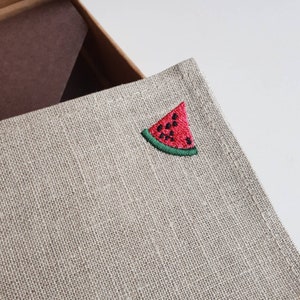 Fruit embroidery on natural linen napkins Embroidered fruits on natural linen napkins image 7