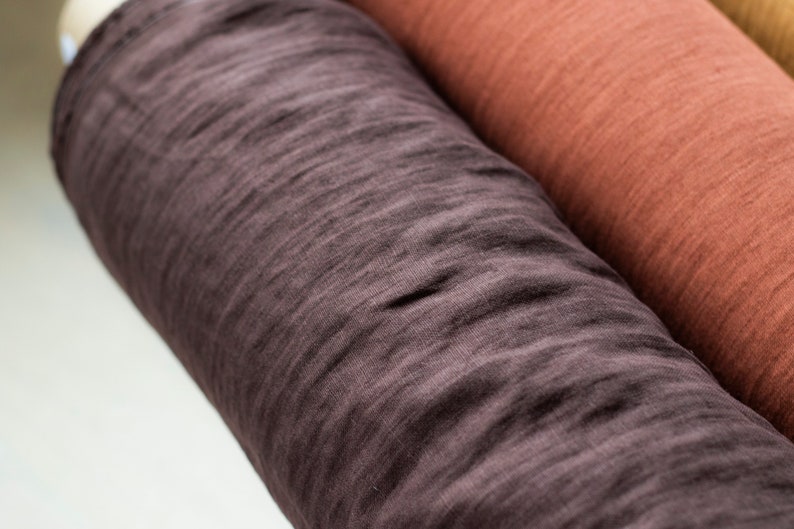 Chocolate brown linen fabric by the yard, dark gray pure 100% linen, washed linen for clothes, more colors available image 5
