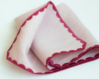 Pastel pink linen cloth scallop napkins set  for table decor set of 2, 4 or 6