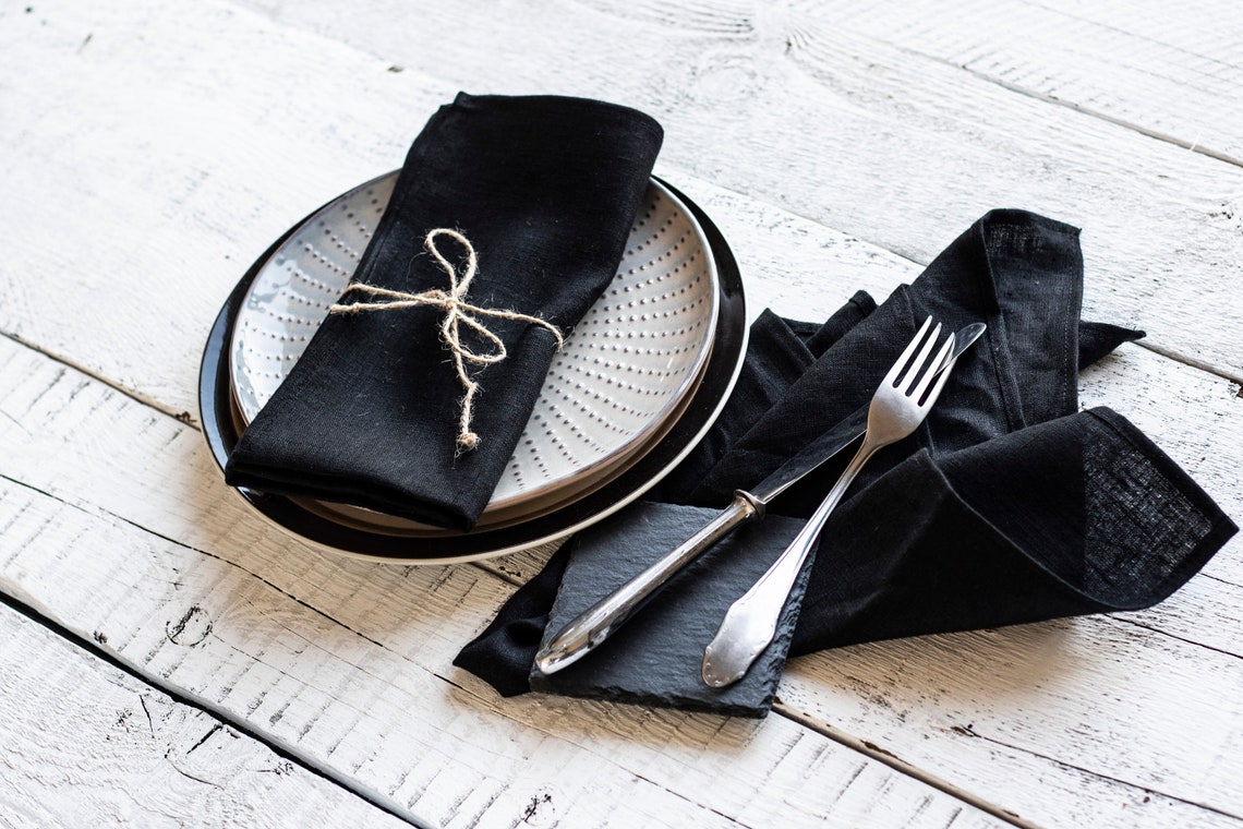 Black Cloth Napkins Linen Napkins Linen Napkins Set of 6 Etsy