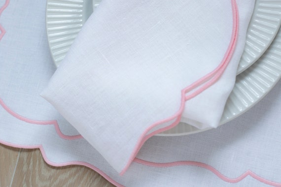 White Cotton Napkins with Pink and Red Trim