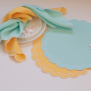 Light Mint/Yellow Linen Napkins Scalloped Edges White Trim 18x18'' Set of 2 Eco-Friendly Dining Accessories image 10