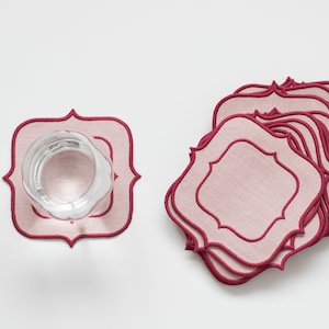 Set Of 4 Pink Woven Coasters - Cute Round Desk & Table Protectors For Kitchen, Dining, Coffee Table