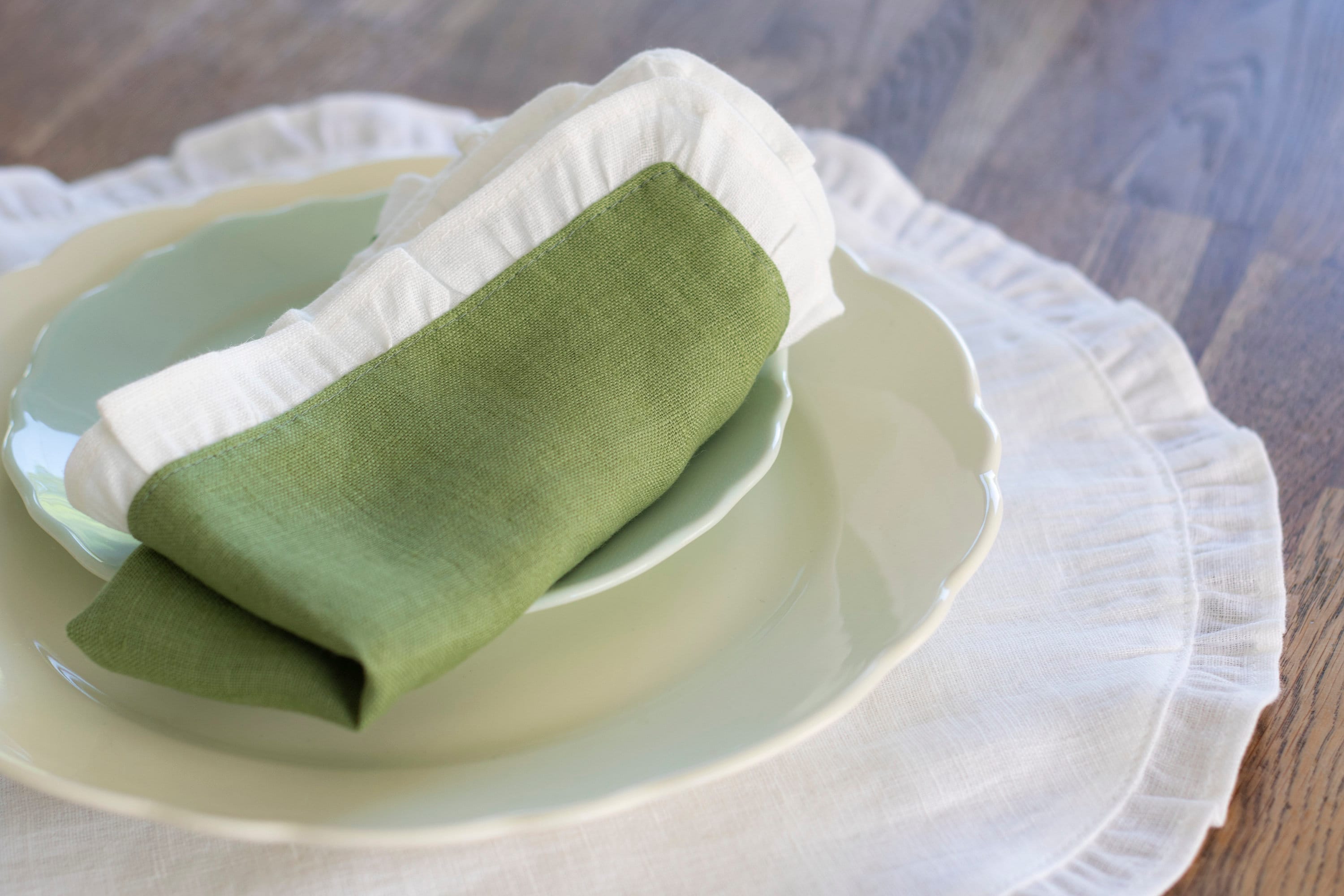 Green ruffled cloth napkins bulk linen napkins set small Etsy