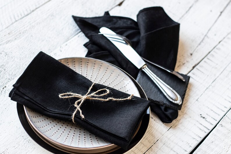 Black Cloth Napkins Linen Napkins Linen Napkins Set of 6 Etsy