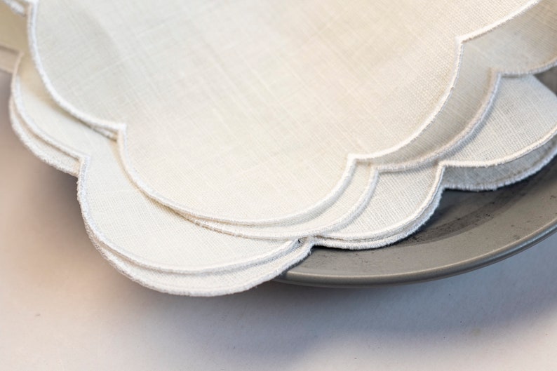 White Linen Cloth Scallop Napkins Set Wedding Napkins for Etsy