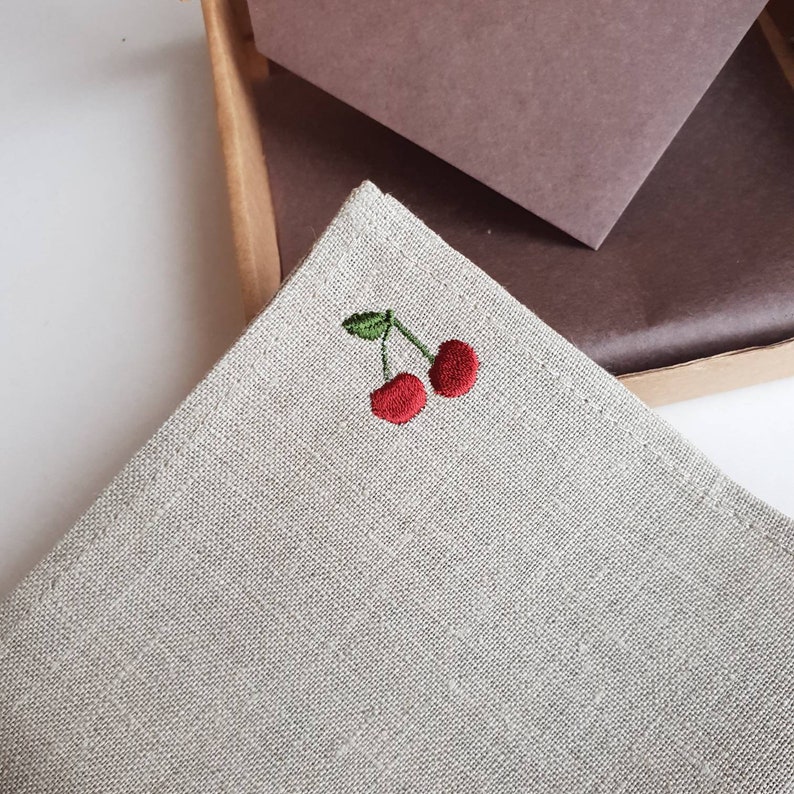 Fruit embroidery on natural linen napkins Embroidered fruits on natural linen napkins image 6