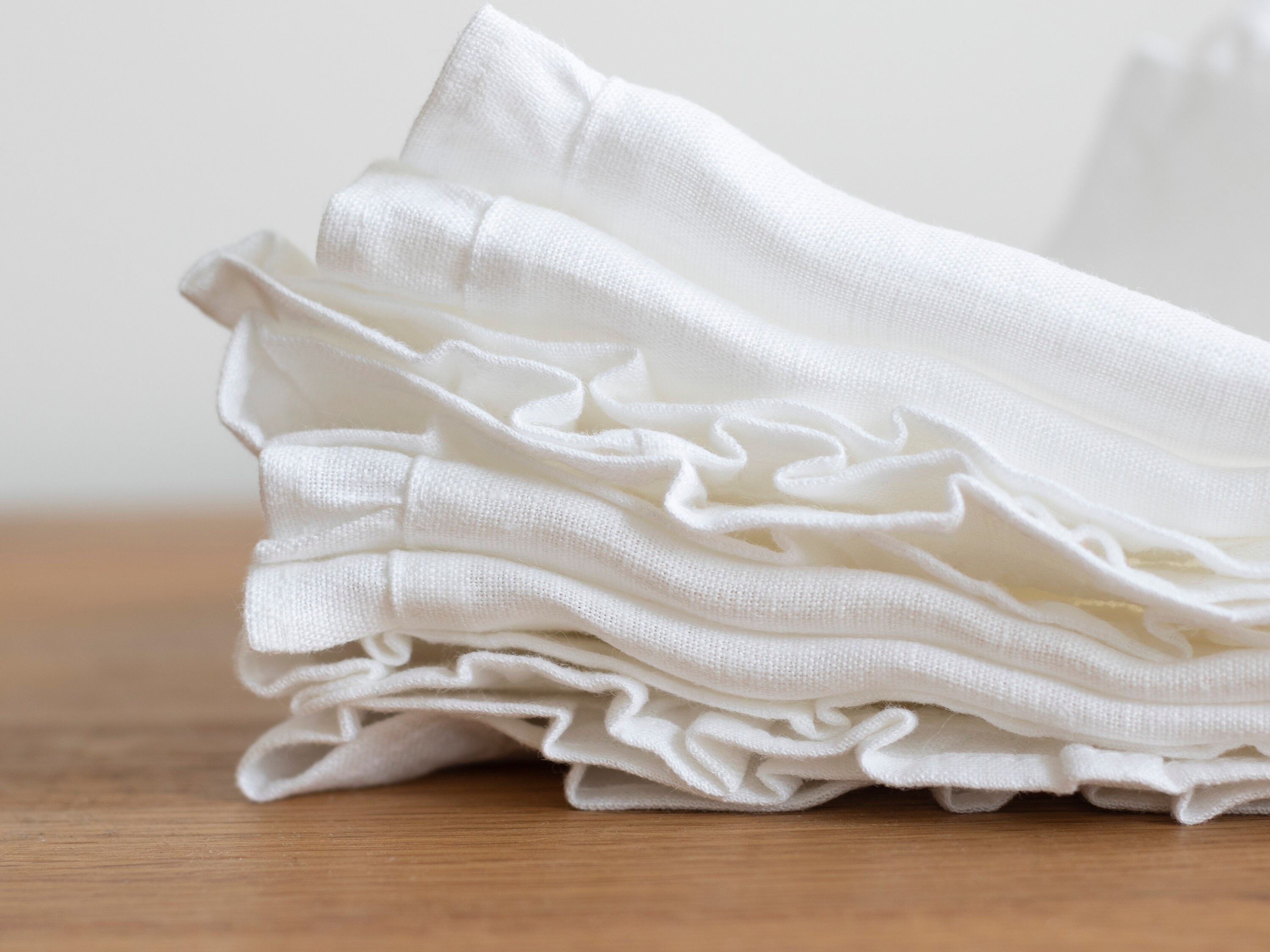 White linen napkins with ruffle Cloth napkins bulk Linen Etsy