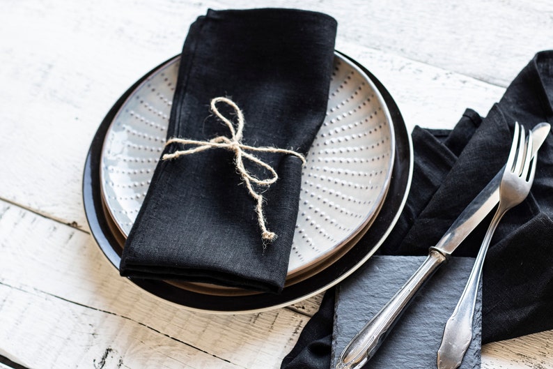 Black Cloth Napkins Linen Napkins Linen Napkins Set of 6 Etsy