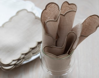 Scallop Linen Napkins, Beige or White Cloth, Table Decor (5x7 in)