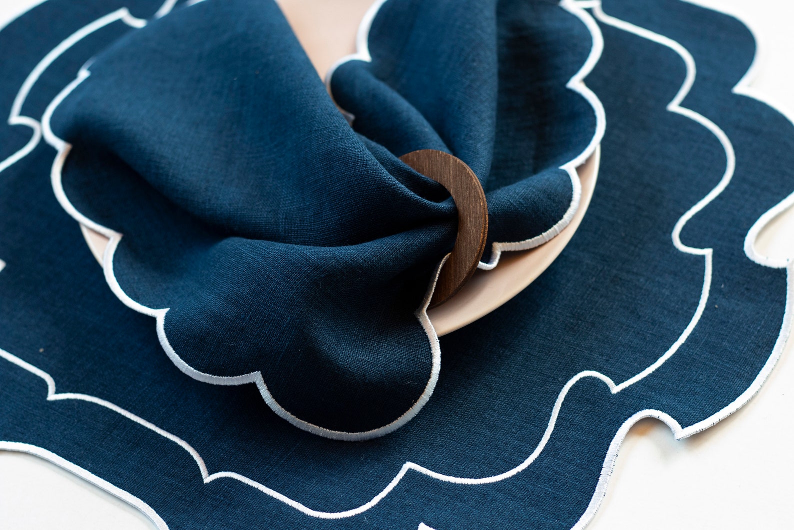 Navy Linen Table Mats With White Trim for Table Decor Etsy