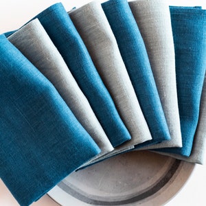 Teal blue and pale mint napkins set, linen napkins set, wedding cocktail napkins, small cloth napkins set 12x12 size cloth napkins bulk