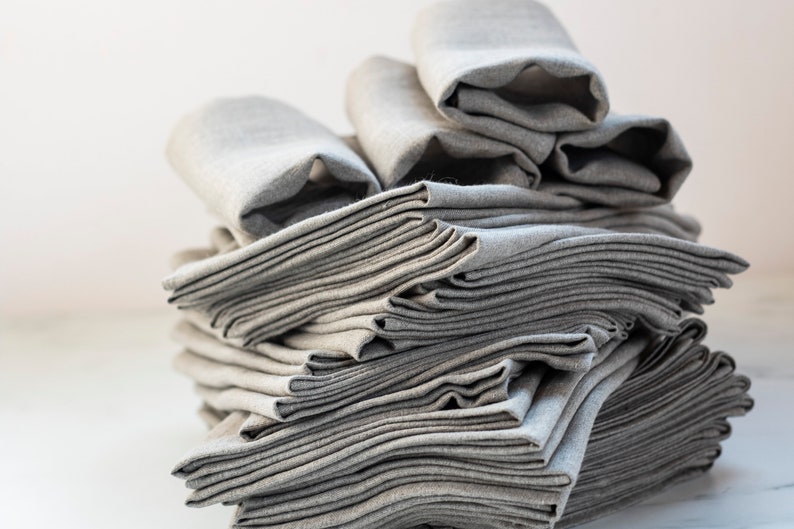 Gray napkins Natural linen cloth napkins bulk Wedding napkins for table decor Napkins bulk Large unpaper napkins Embroider napkin available image 7