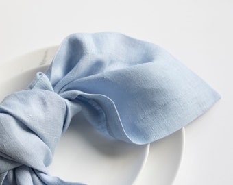 Baby blue Linen Napkins with Mitered Corners - Set of Four (20x20 inches) - Multiple Colors Available - Elegant Table Decor