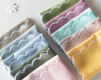 Spring Colorful Napkins with Scalloped Edges - Set of 2 | 18x18'' Size | Wedding Table Decor | Dining Linens | Farmhouse Style