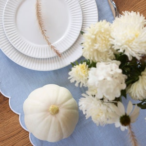 Baby Blue Table Runner with Scalloped White Edges - 12x47 Inch - Elegant Home Decor and Dining Accent