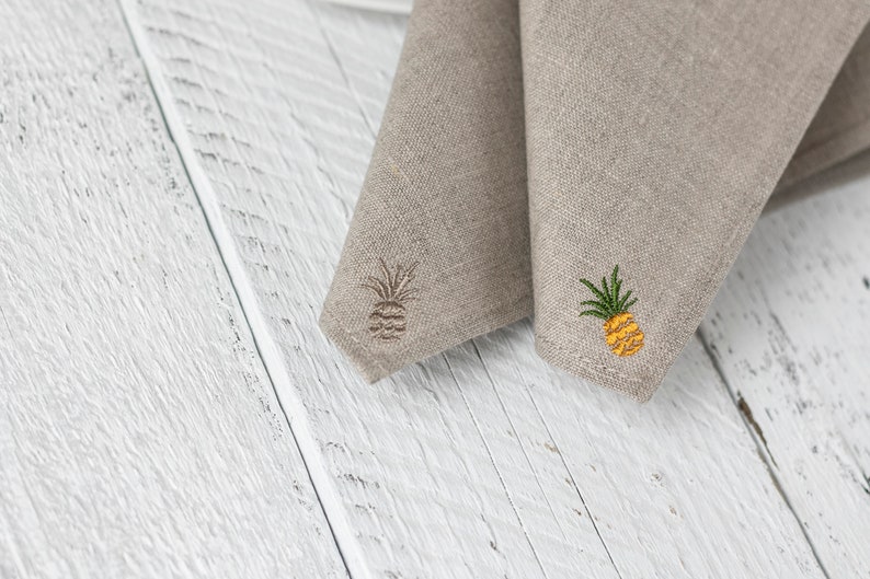 Embroidered wedding napkins, pineapple decor on linen napkins, natural linen napkins set, wedding or party napkins image 7