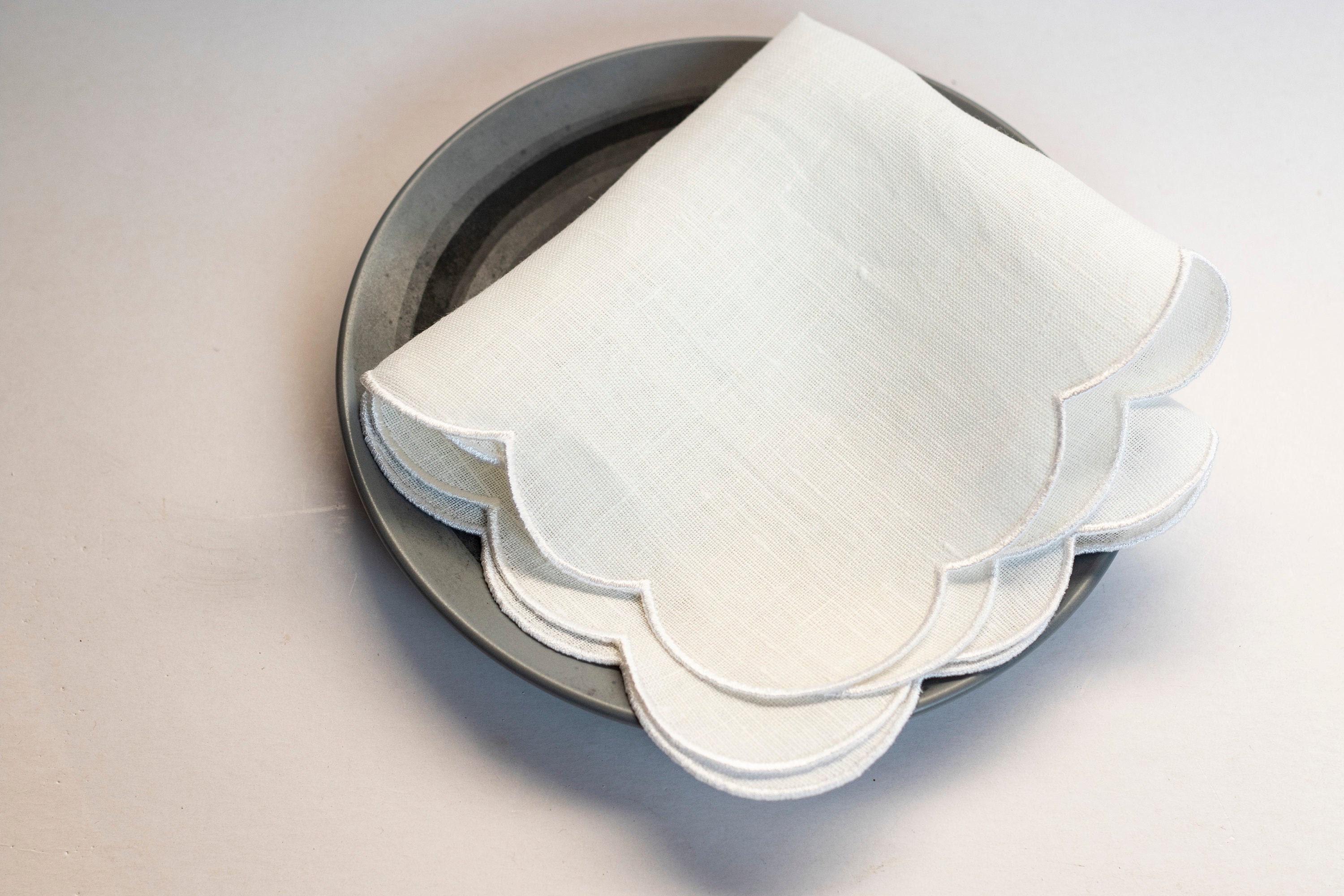 Off white linen cloth napkins set with scallop edges in bulk Etsy