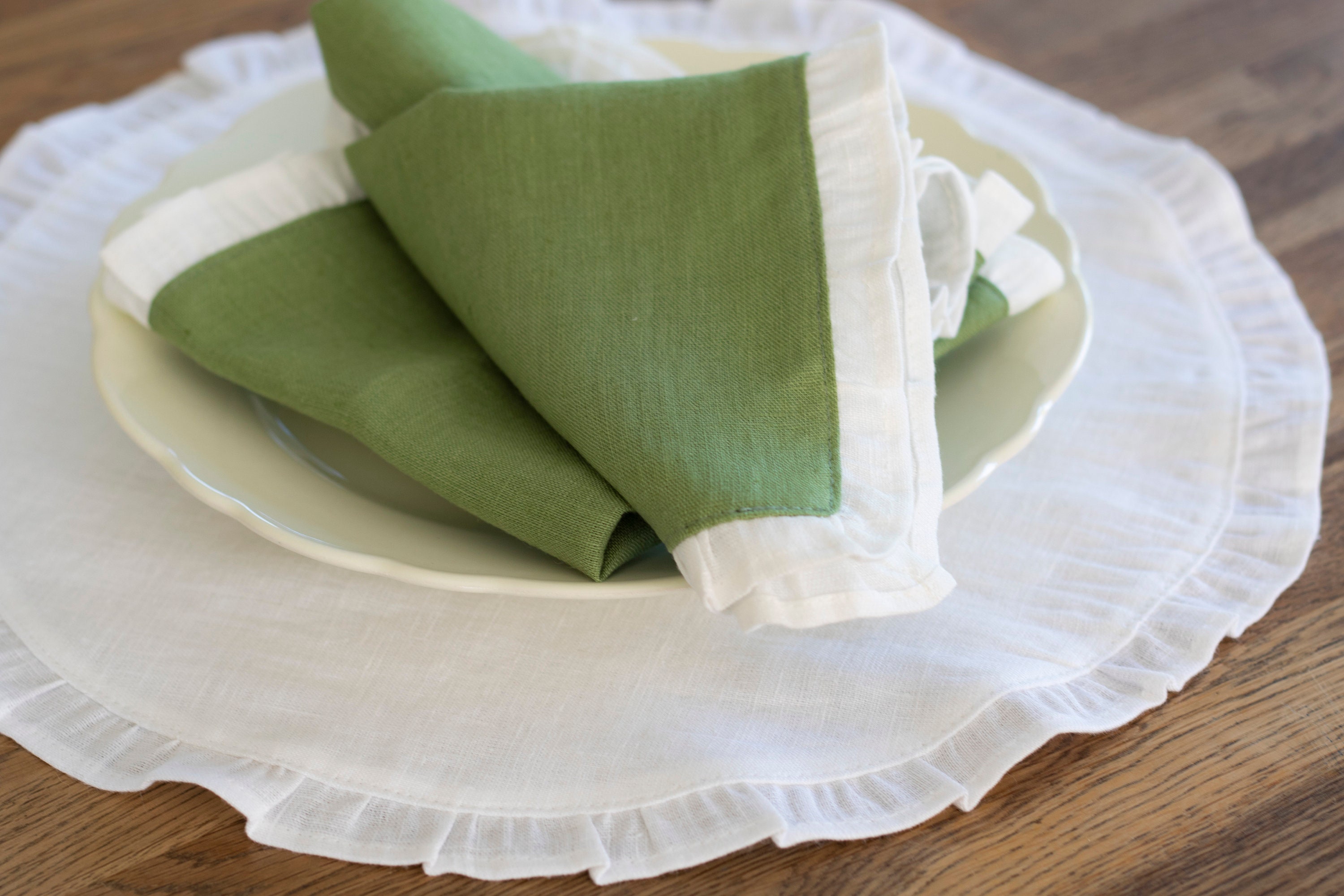 Green ruffled cloth napkins bulk linen napkins set small Etsy