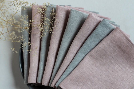 Blush Pink and Silver Grey Napkins Set, Linen Napkins Set, Wedding