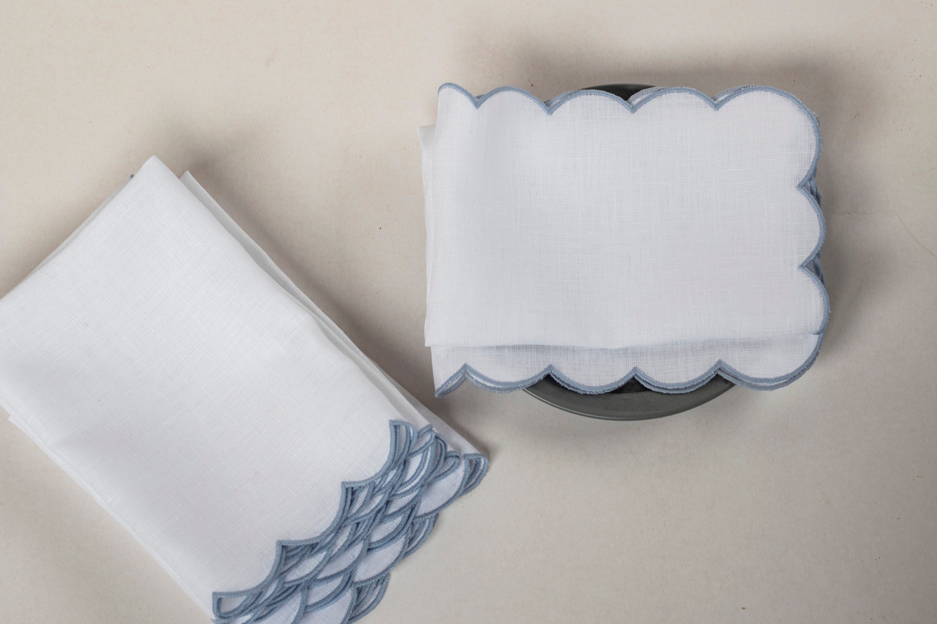 White Linen Cloth Scallop Napkins Set for Table Decor Etsy
