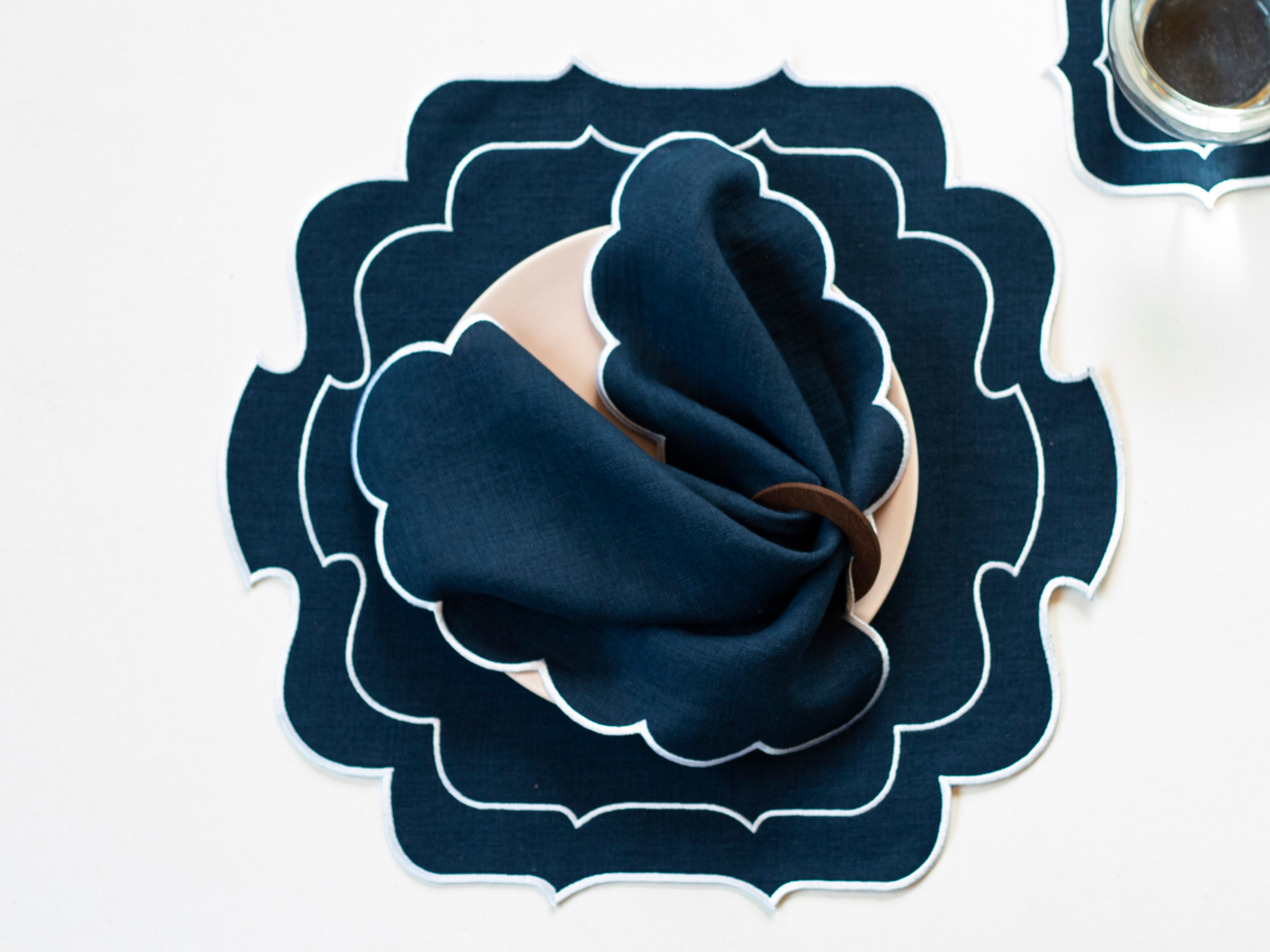 Navy Linen Table Mats With White Trim for Table Decor Etsy