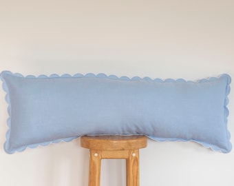 Baby blue Long Lumbar Linen Scalloped Edge Pillow Cover - 12x28'' or 12x36'' size