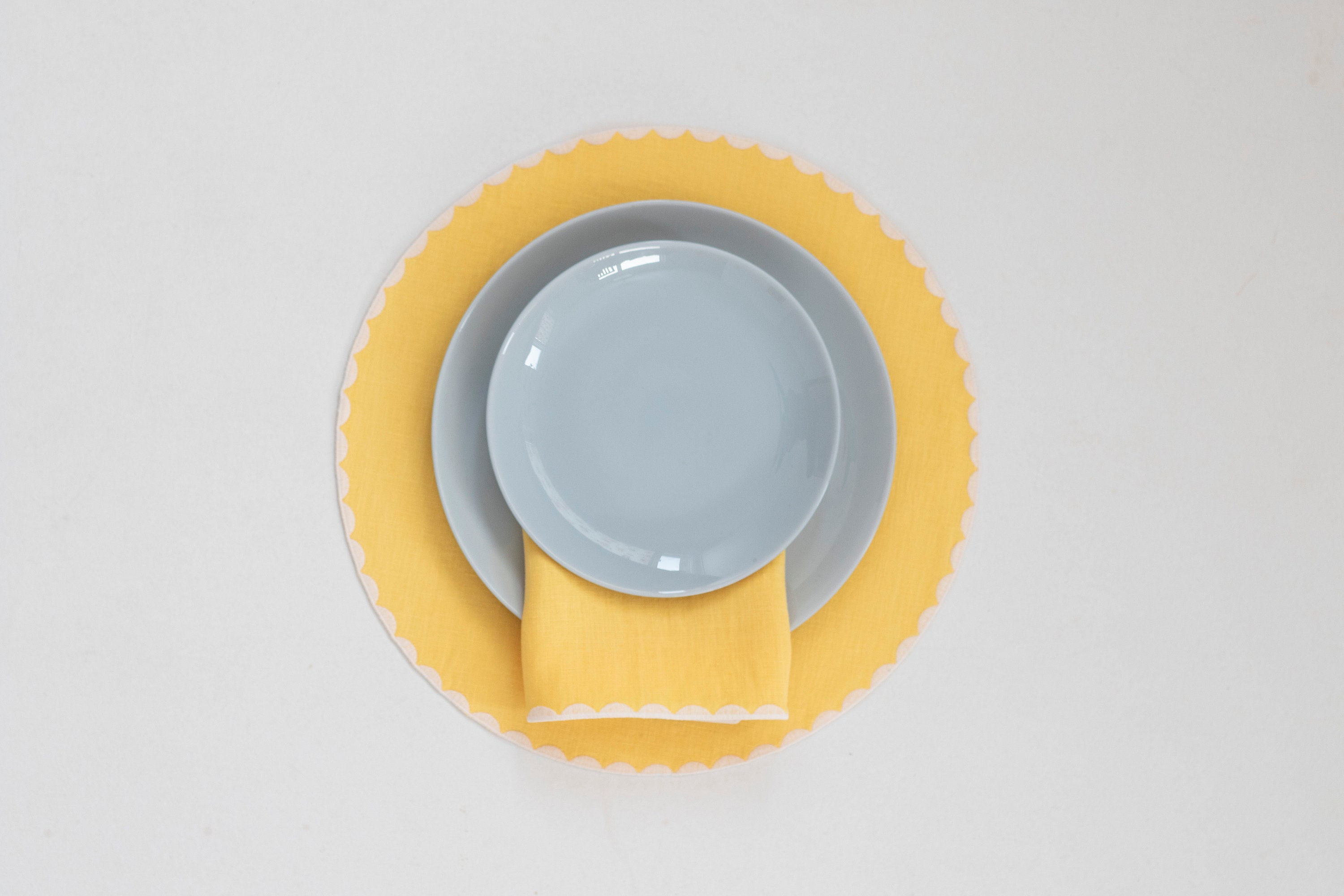 Pastel Yellow Linen Round Table Mats With White Trim for Table Etsy