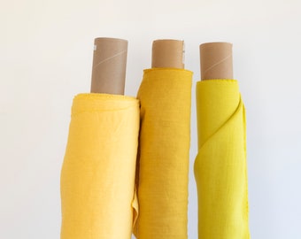 Yellow linen fabric by the yard, pure 100% linen, washed linen for clothes, many color shades available