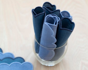 Petites serviettes en tissu de lin bleu pour pétoncles avec bords de pétoncles pour la décoration de table 5''x7'' taille