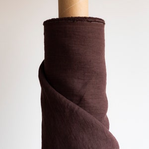 Chocolate brown linen fabric by the yard, dark gray pure 100% linen, washed linen for clothes, more colors available