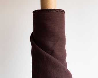 Chocolate brown linen fabric by the yard, dark gray pure 100% linen, washed linen for clothes, more colors available