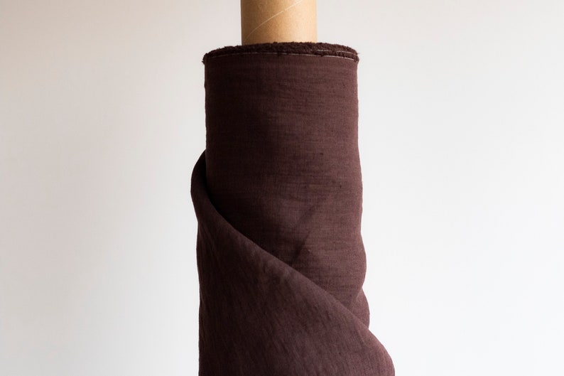Chocolate brown linen fabric by the yard, dark gray pure 100% linen, washed linen for clothes, more colors available image 1