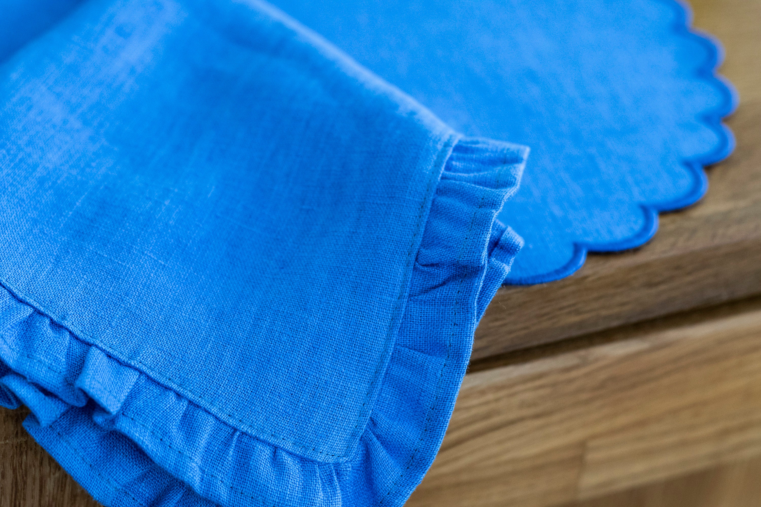 Blue Linen Round Table Mats With Scallop Edges in Blue for Etsy