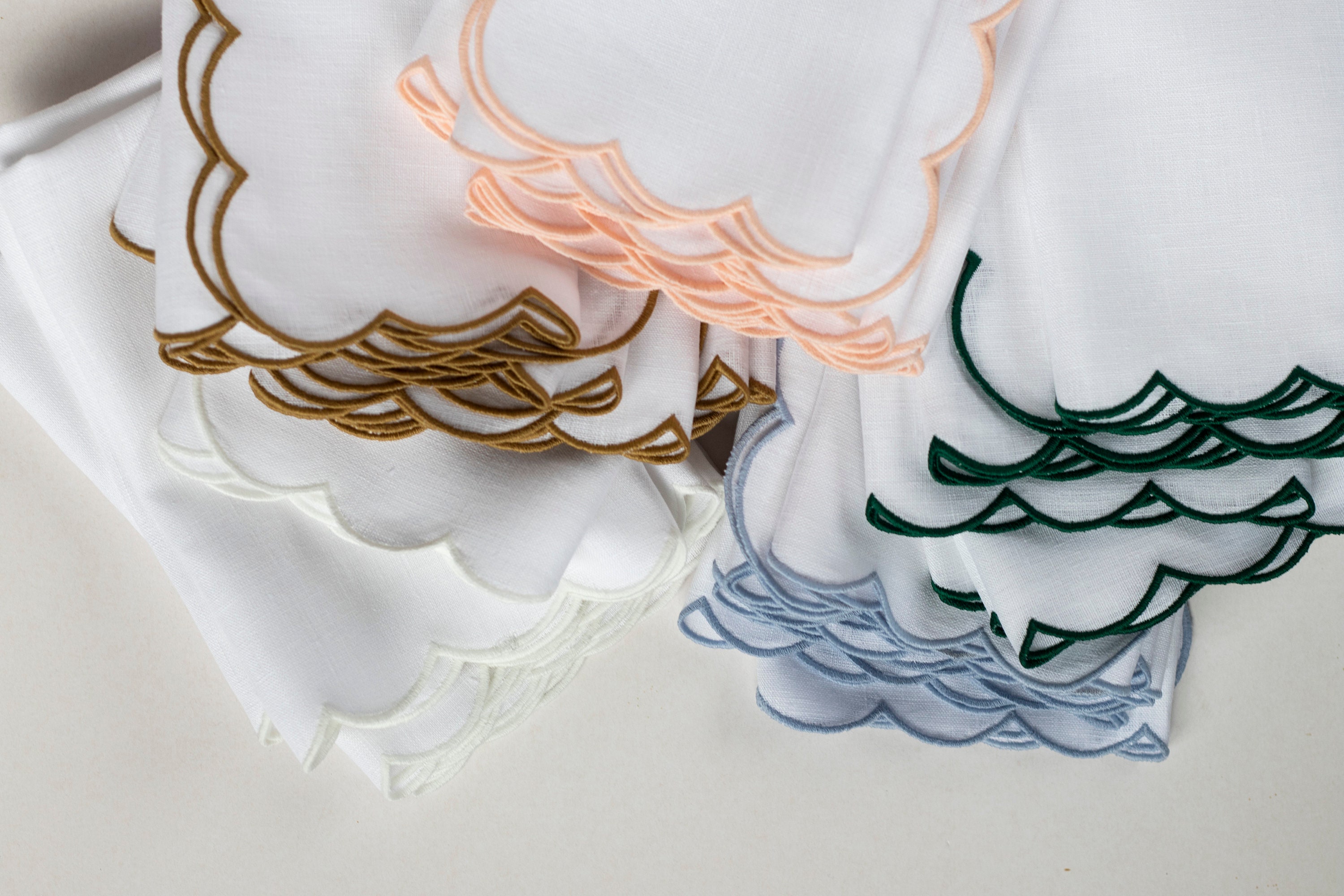 Personalized white linen cloth scallop napkins with blue trim Etsy