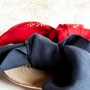 Red and dark gray Christmas napkins Red stonewashed linen cloth napkins bulk for table decor Graphite napkins 12x12 inches size image 6