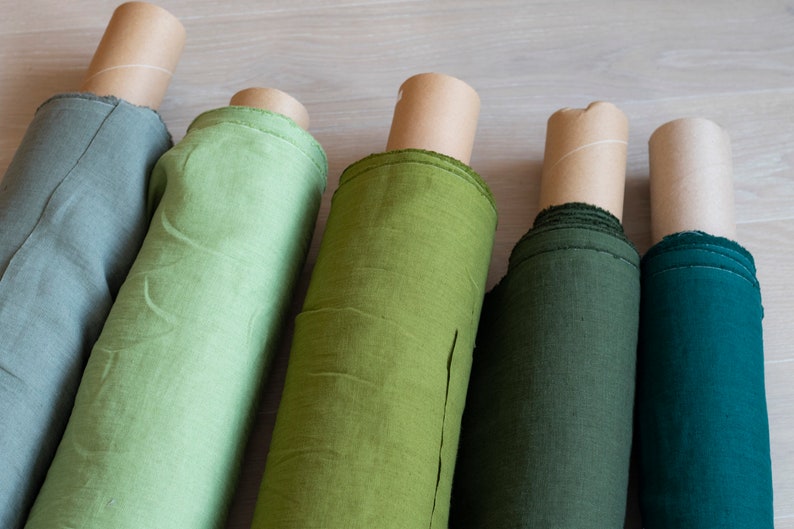 Green Linen Fabric by the Yard Pure 100 Linen Washed Linen Etsy