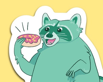 Round Donut Raccoon Sticker