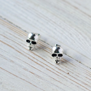 Shipping from USA Skull stud earrings Men skull earrings Punk earrings Trad goth earrings stud Silver skulls Unisex skeleton studs