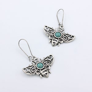Honey Bee Earrings Silver Bee Necklace Bee Jewelry Set for Women Bee Pendant Necklace Turquoise Jewelry Gift Bee Lovers Ukrainian shop