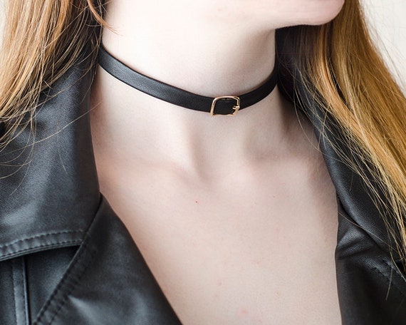 Black Leather Choker Necklace for Women Choker With Golden Buckle Choker Sexy  Choker Punk Gift for Girlfriend Made in Ukraine 