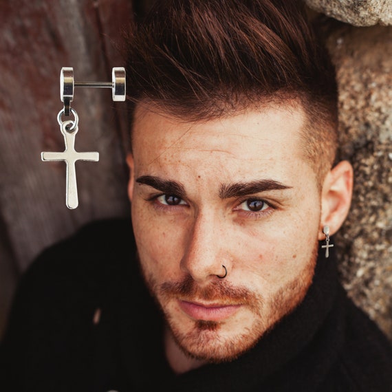 Cross earrings 2024 men stud